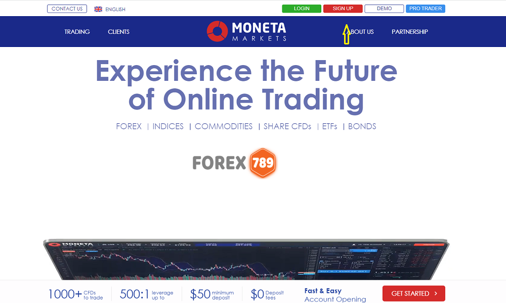 Hướng dẫn đăng ký Moneta Markets - Bước 1