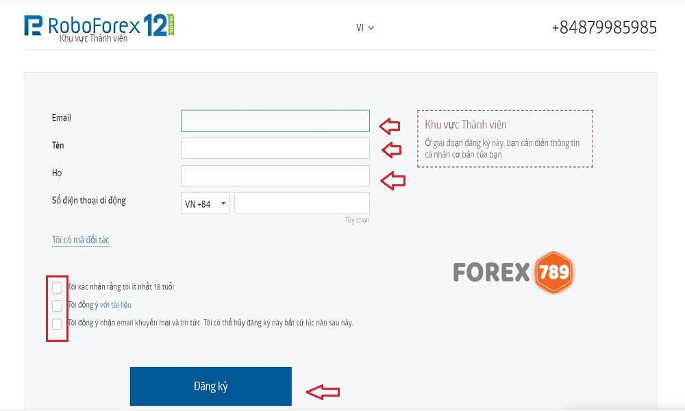 Hướng dẫn đăng ký tài khoản RoboForex - Bước 2